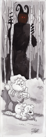 "Shush" Ink Wash + 3 Piece of Random Comic Art